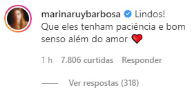Marina Ruy Barbosa comenta casamento de Sasha
