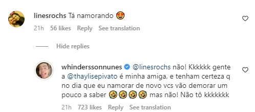 Whindersson Nunes sobre suposto affair com ex de Vitão