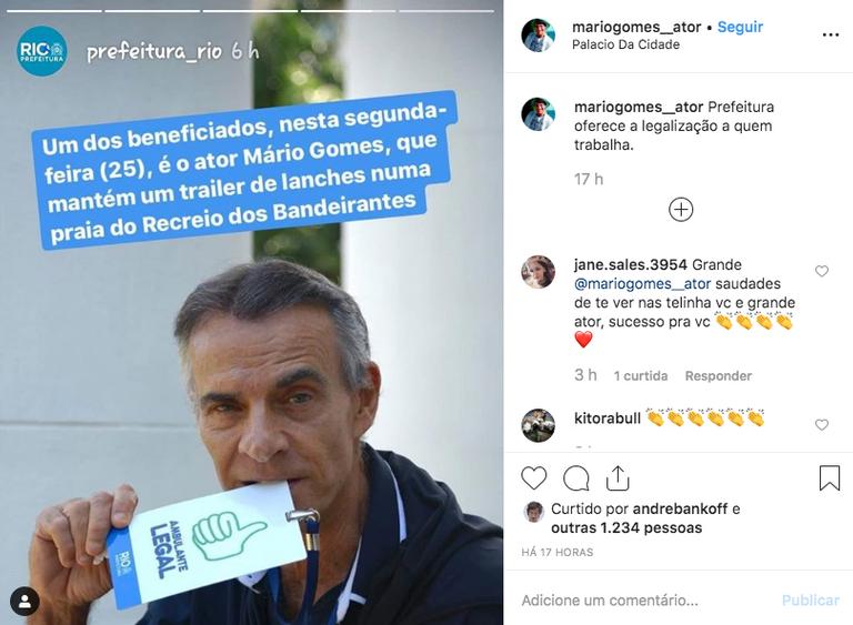 Ex-ator da Globo, Mário Gomes festeja licença para vender sanduíche na rua